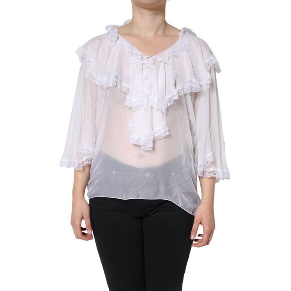 Dolce & Gabbana Lace Trim Chiffon Blouse Women White Tops & T-Shirts